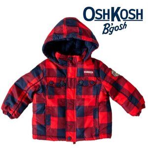 𝅺oshkosh B'gosh 18M Navy Blue and Red Flannel Fleece Lined Winter Jacket